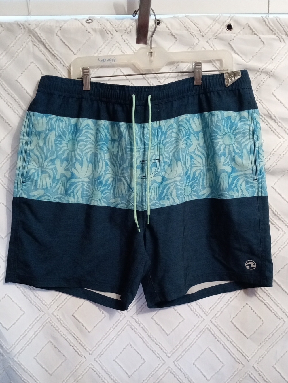 Ocean Current Navy and Light Blue Floral Panel Swim Shorts